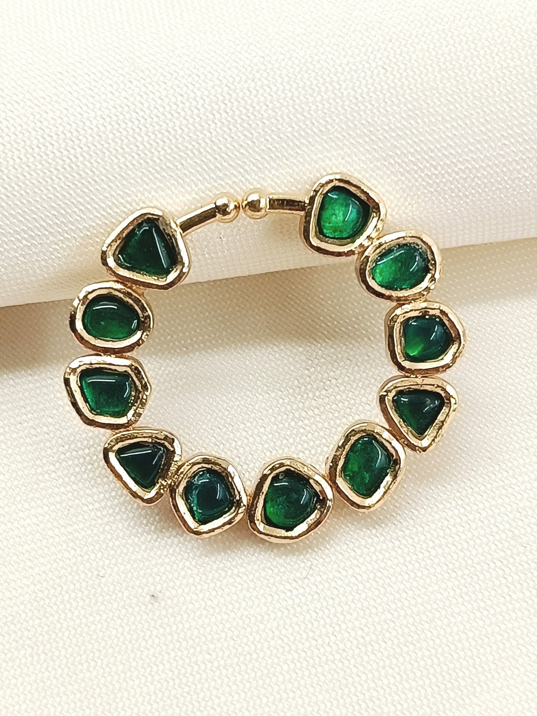 Ruhaniyat Green Kundan Bridal Nath - Gold-Plated Nose Ring