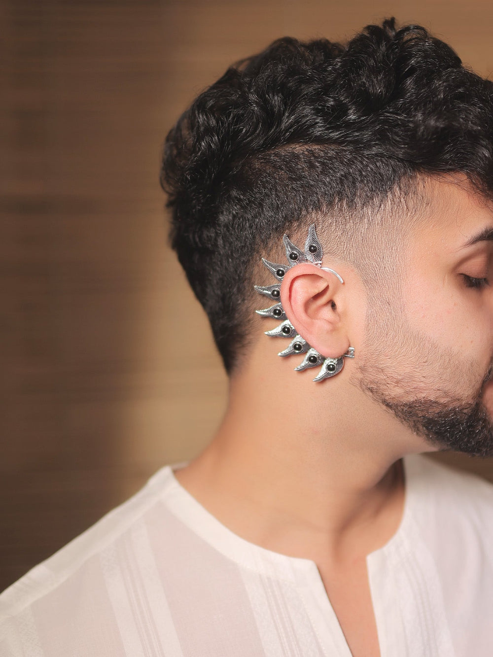 Josephine Black Men’s Oxidized Feather Earcuff - Men's