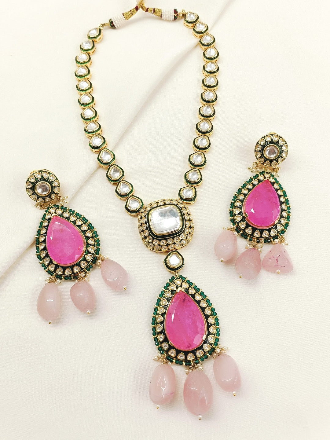 Shaazneen Pink Kundan Set With Uncut Polkis