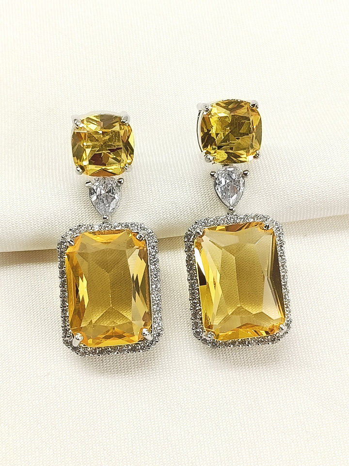 Parnika Golden American Diamond Silver Plated Earrings