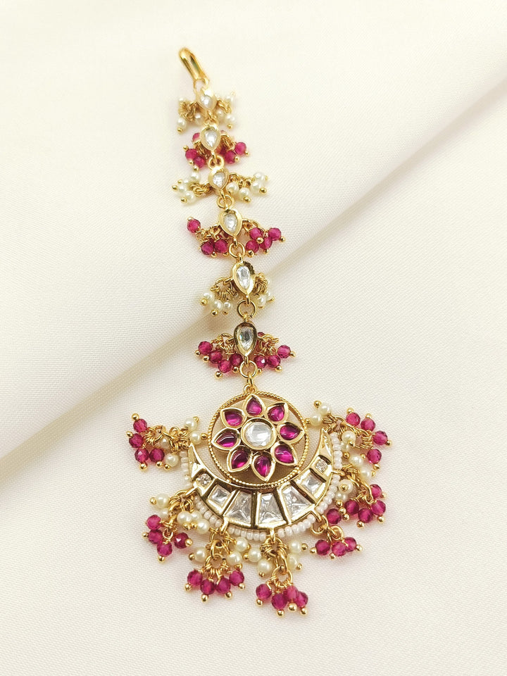 Ronika Gold Plated Rose Pink Kundan Teeka
