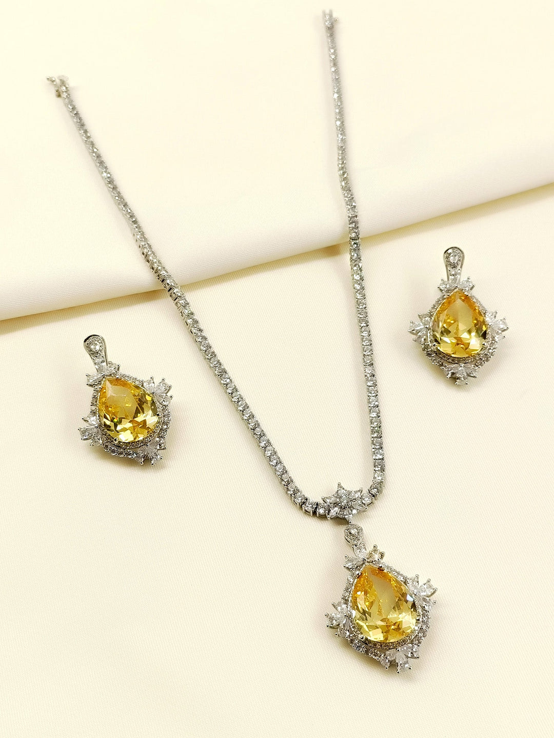 Mehar Yellow American Diamond Pendant Set
