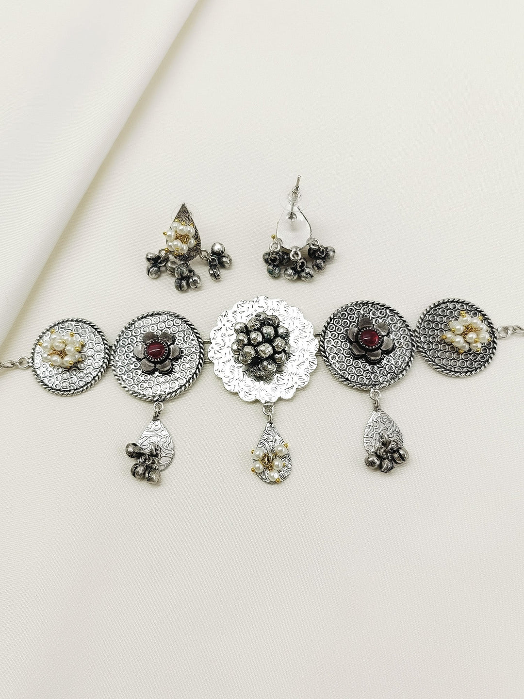 Xanvika Ruby Oxidized Choker Set