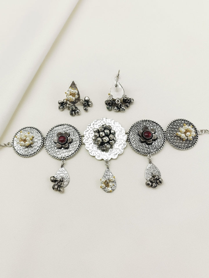 Xanvika Ruby Oxidized Choker Set