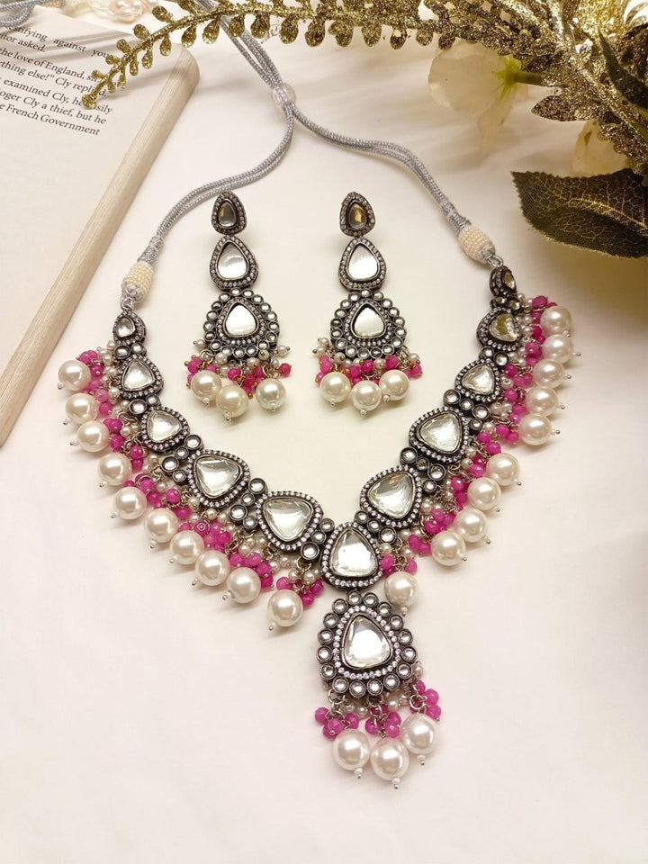 Poornima Pink Kundan Necklace Set - House of Sarvati LLC