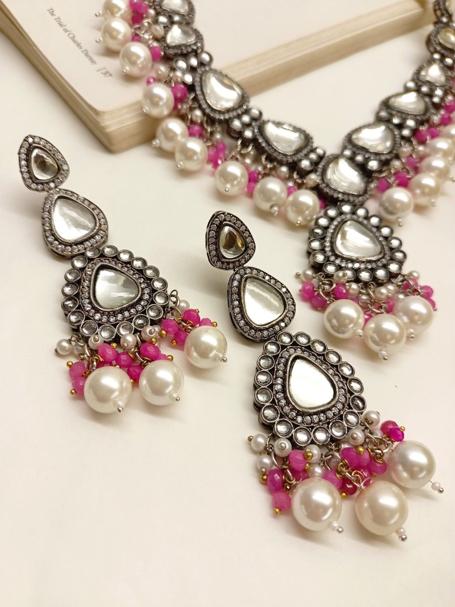 Poornima Pink Kundan Necklace Set - House of Sarvati LLC