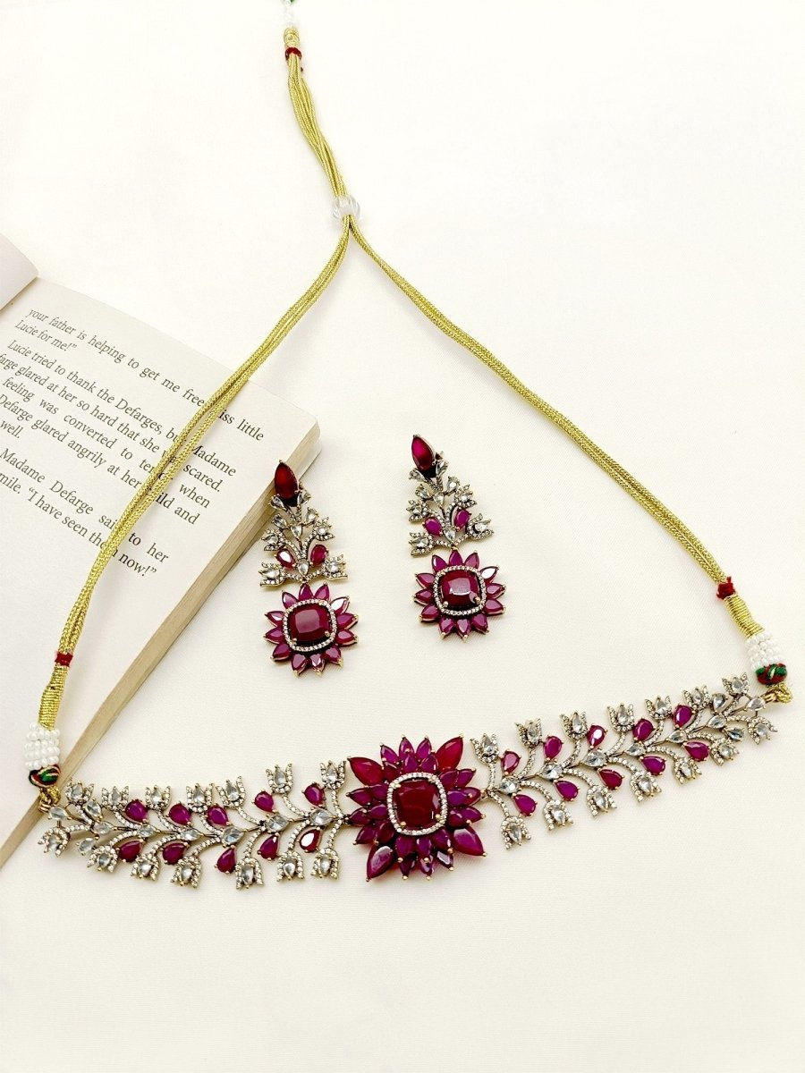 Poorva Ruby Victorian Choker Set - House of Sarvati LLC