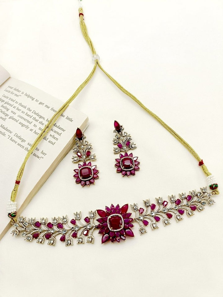 Poorva Ruby Victorian Choker Set - House of Sarvati LLC