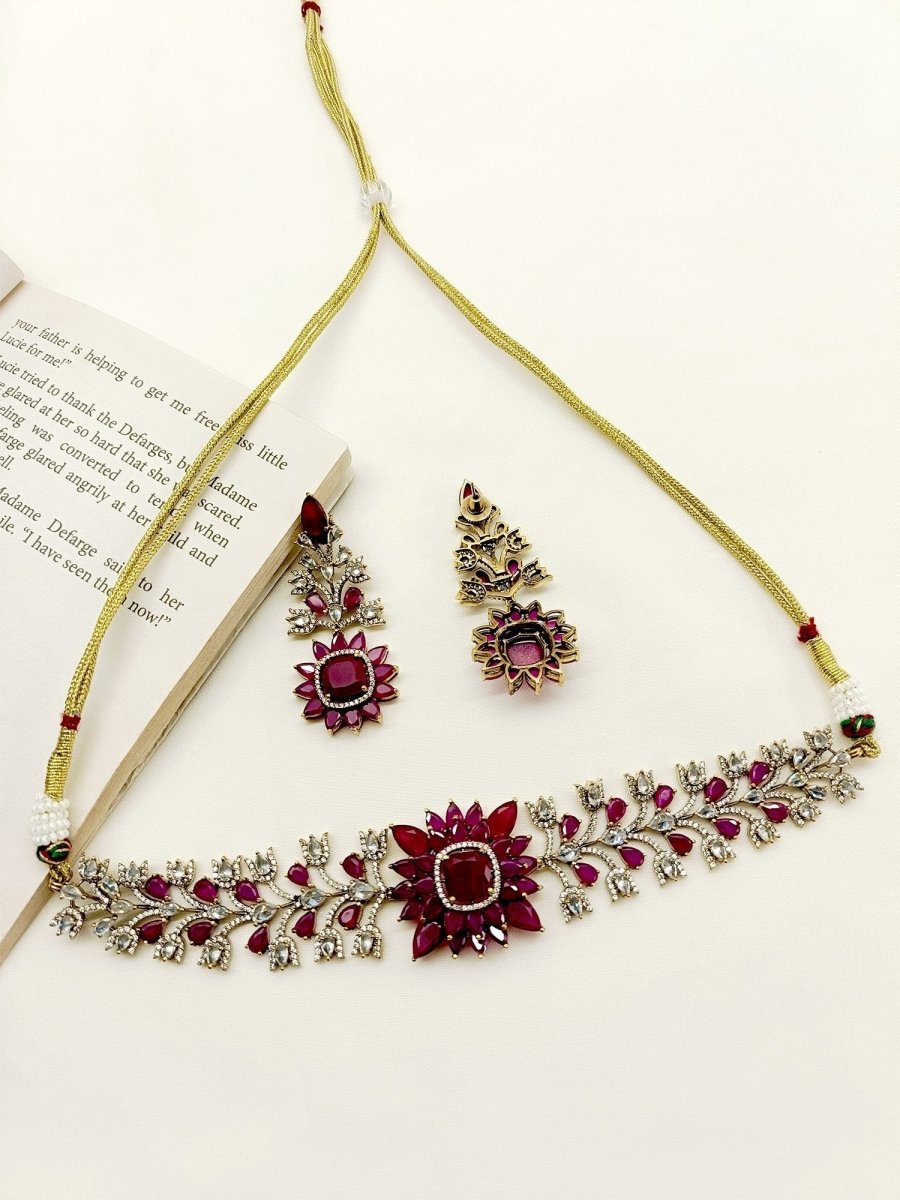 Poorva Ruby Victorian Choker Set - House of Sarvati LLC