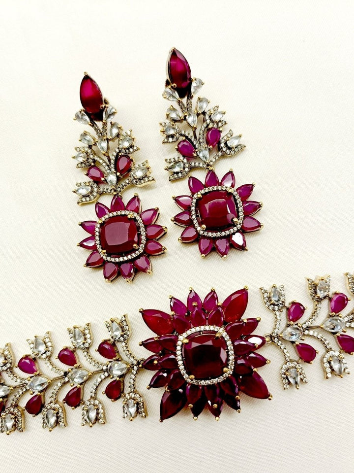 Poorva Ruby Victorian Choker Set - House of Sarvati LLC