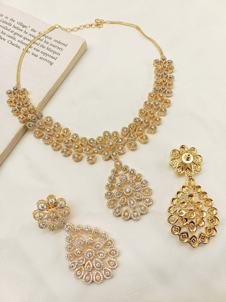Prajakta White American Diamond Necklace Set - House of Sarvati LLC