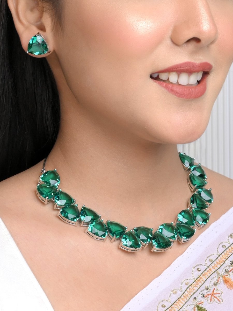 Prakriti Turquoise American Diamond Set - House of Sarvati LLC