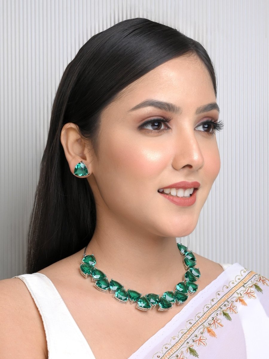 Prakriti Turquoise American Diamond Set - House of Sarvati LLC