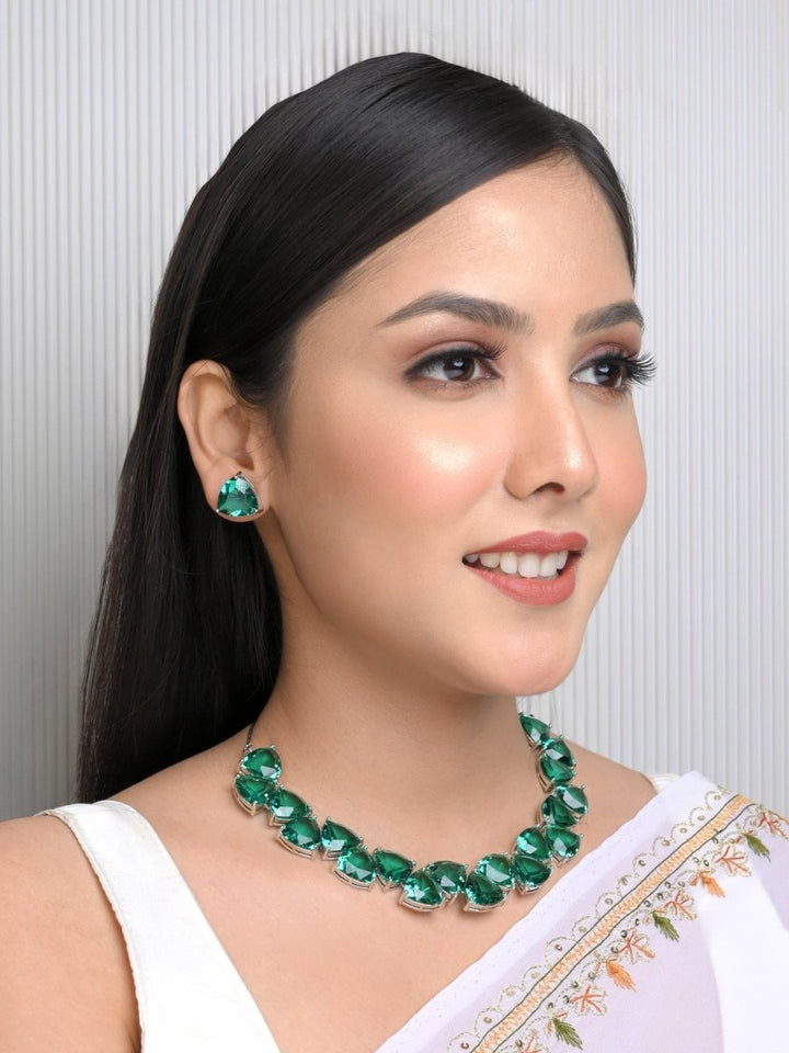 Prakriti Turquoise American Diamond Set - House of Sarvati LLC