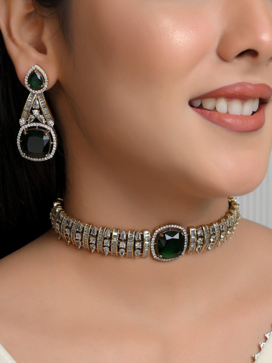 Pramila Green Victorian Choker Set - House of Sarvati LLC