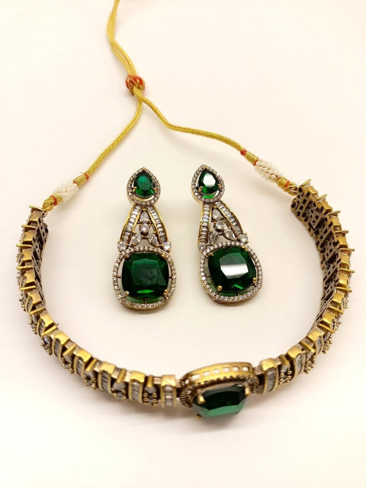 Pramila Green Victorian Choker Set - House of Sarvati LLC