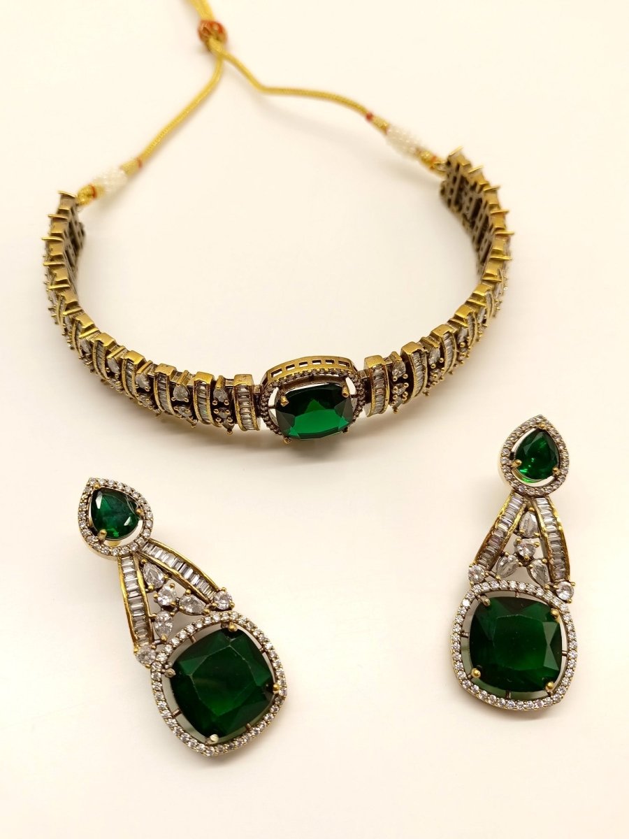 Pramila Green Victorian Choker Set - House of Sarvati LLC