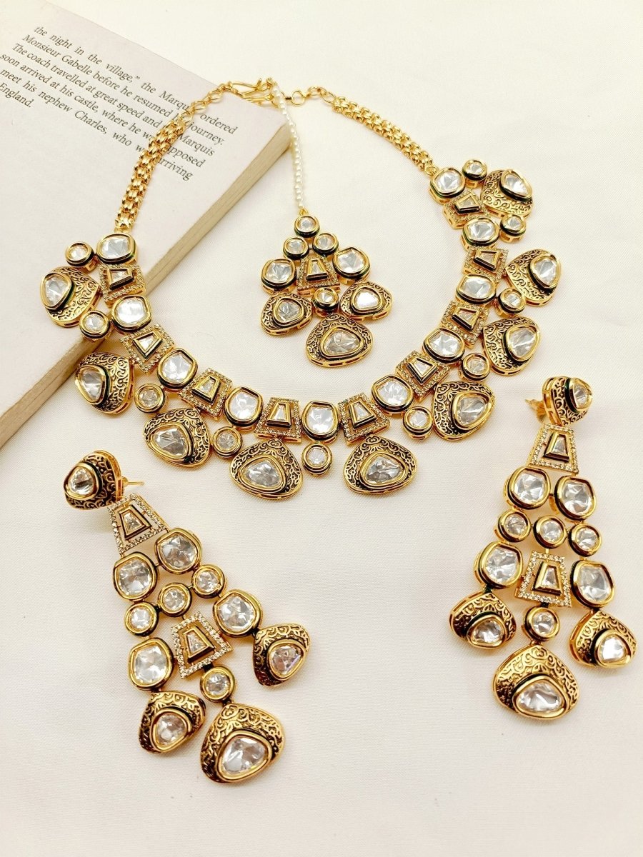 Pranjali White Kundan Necklace Set - House of Sarvati LLC