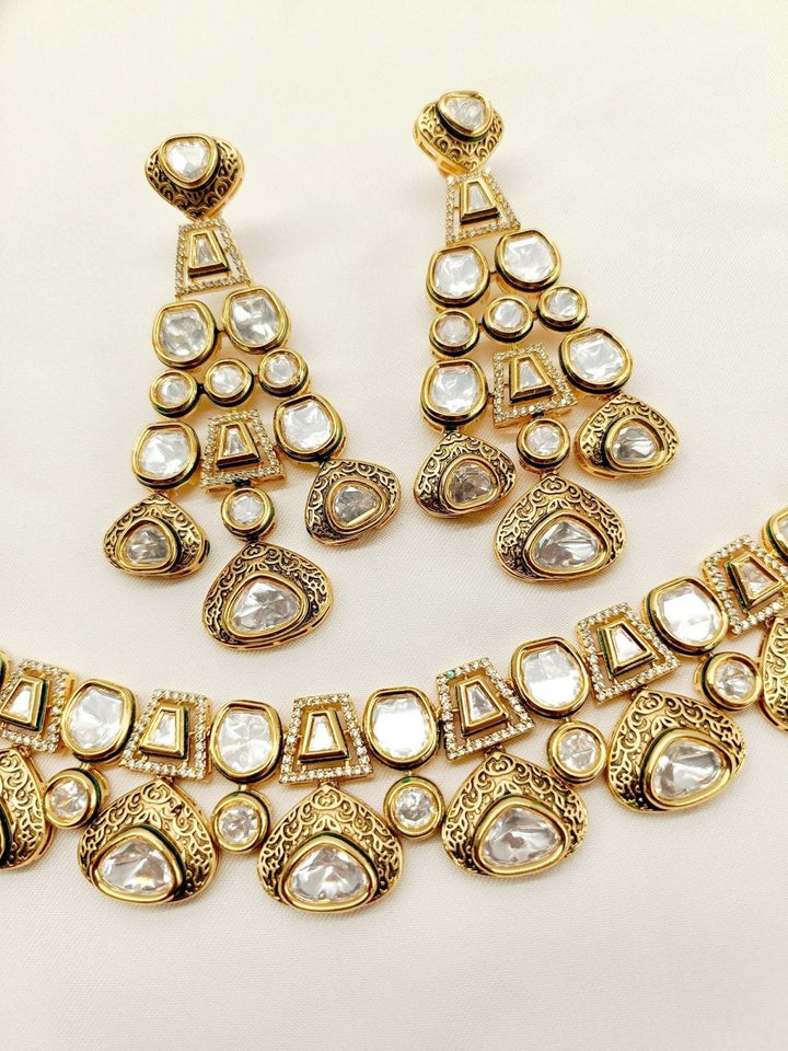 Pranjali White Kundan Necklace Set - House of Sarvati LLC