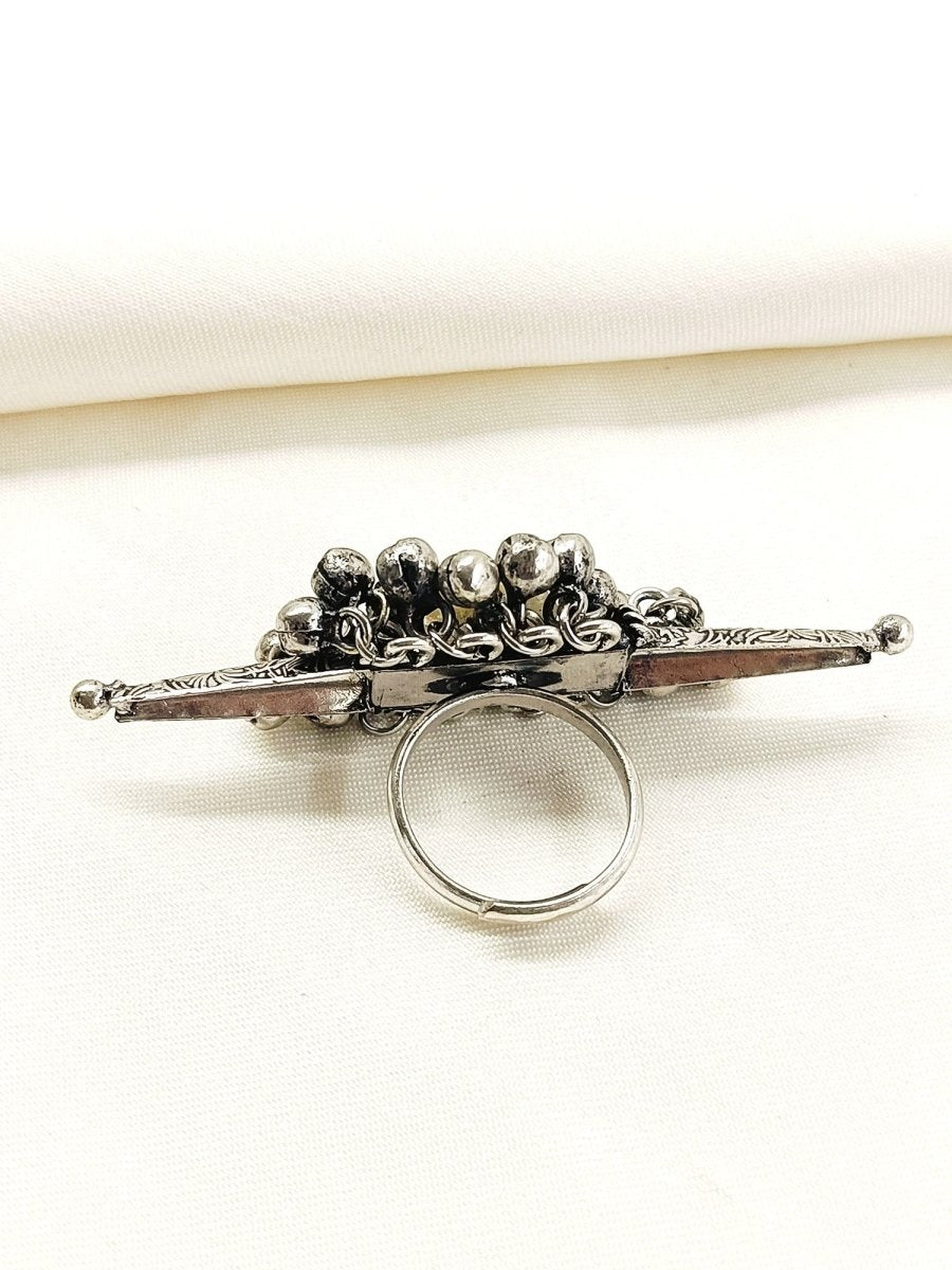 Prathana Green Oxidized Finger Ring - House of Sarvati LLC