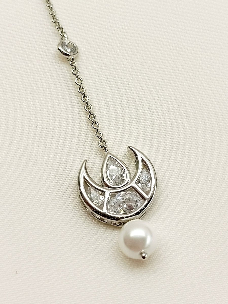 Prisha White American Diamond Maang Teeka - House of Sarvati LLC