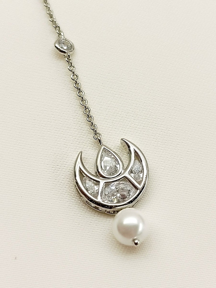 Prisha White American Diamond Maang Teeka - House of Sarvati LLC
