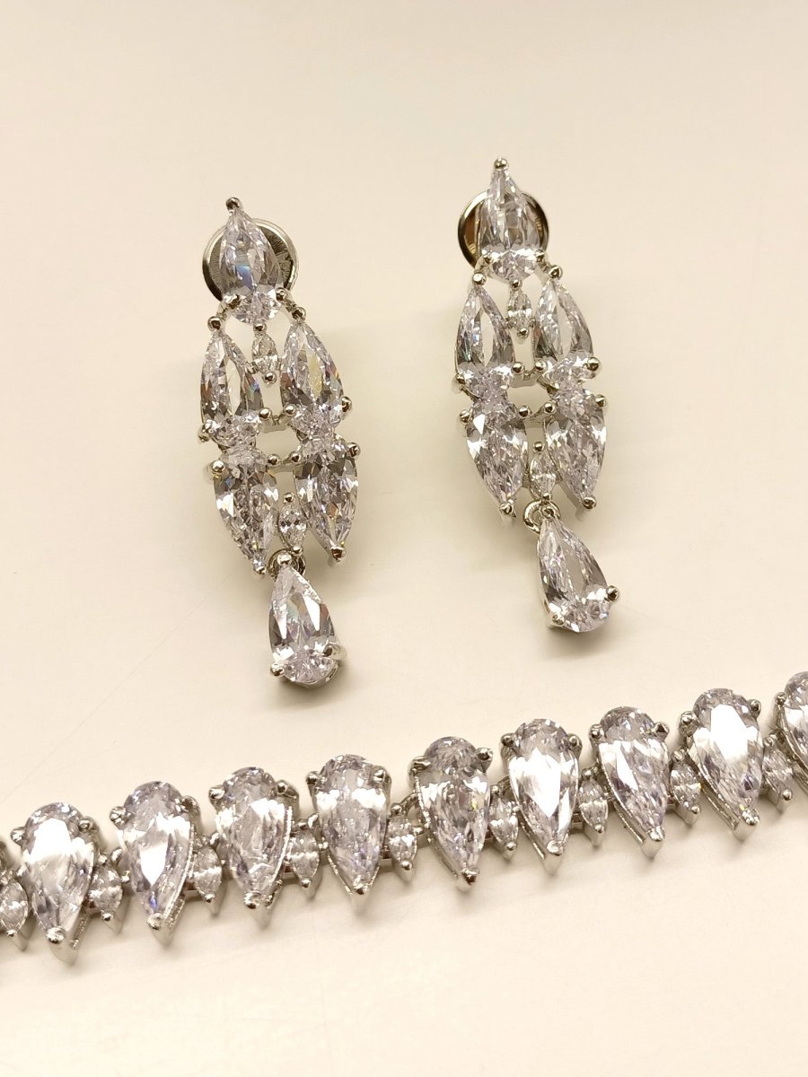 Priya White American Diamond Necklace Set - House of Sarvati LLC