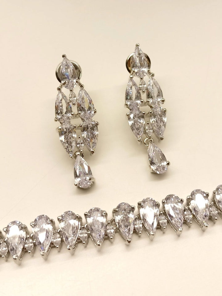 Priya White American Diamond Necklace Set - House of Sarvati LLC