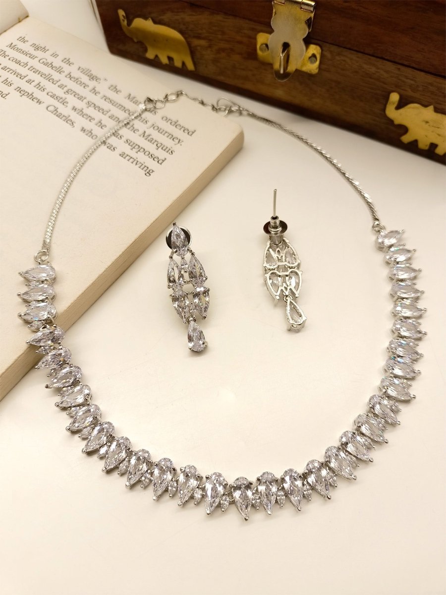 Priya White American Diamond Necklace Set - House of Sarvati LLC
