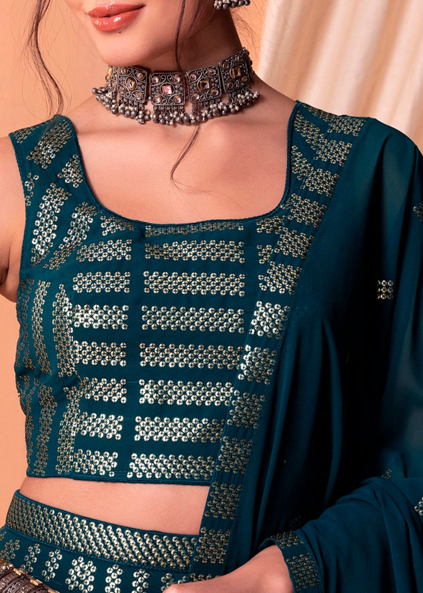 Prussian Blue Net Lehenga Choli with Handcrafted Sequins – Bridesmaids & Festive Wear - House of Sarvati LLC