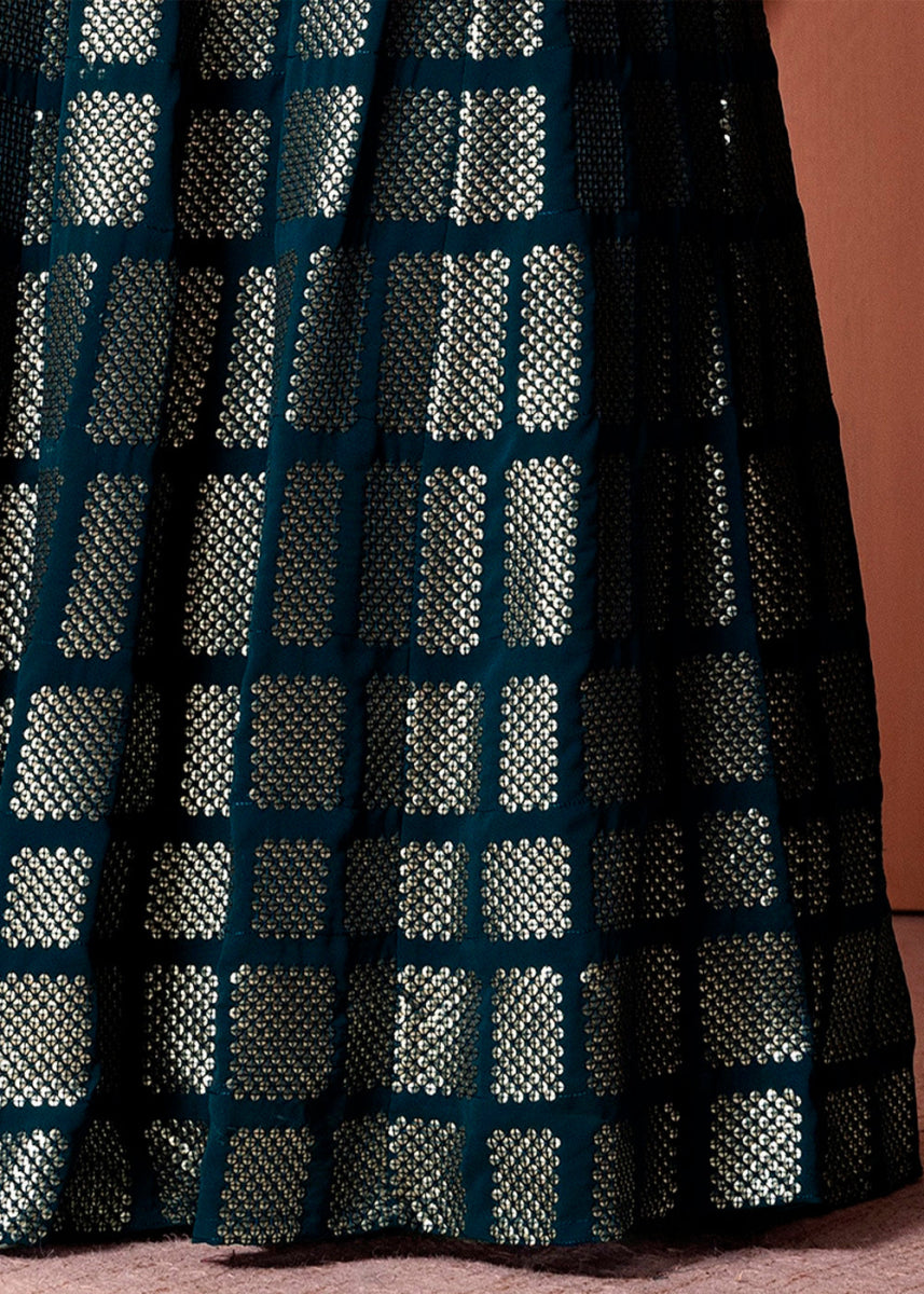 Prussian Blue Net Lehenga Choli with Handcrafted Sequins – Bridesmaids & Festive Wear - House of Sarvati LLC
