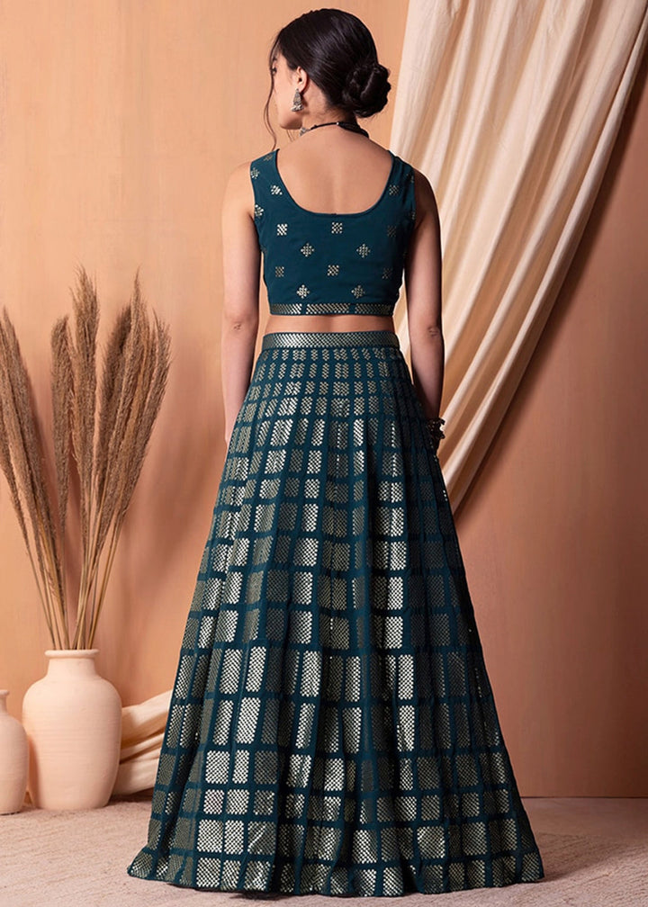 Prussian Blue Net Lehenga Choli with Handcrafted Sequins – Bridesmaids & Festive Wear - House of Sarvati LLC