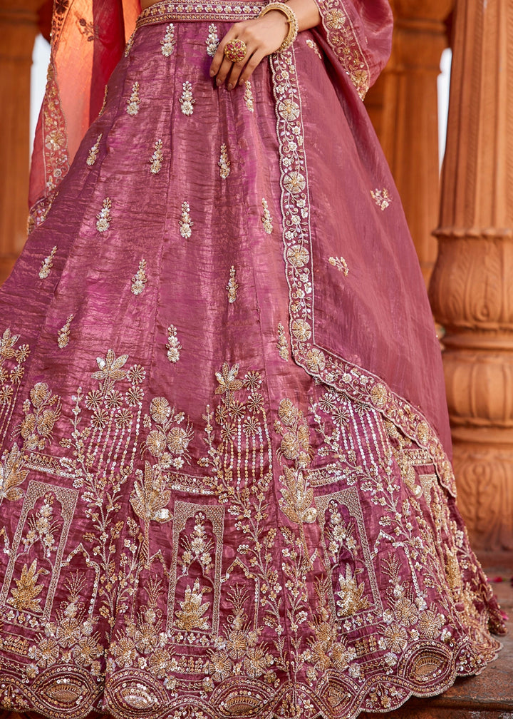 Punch Pink Tissue Lehenga Featuring Exquisite Floral & Bead Work - House of Sarvati LLC