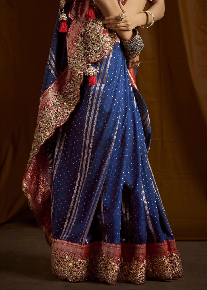Pure Bangalore Taana Silk Saree Set – Heavy Embroidery, Moti & Zircon Work (Set of 5) - House of Sarvati LLC