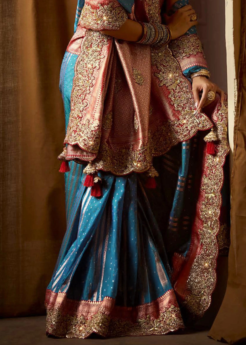 Pure Bangalore Taana Silk Saree Set – Heavy Embroidery, Moti & Zircon Work (Set of 5) - House of Sarvati LLC