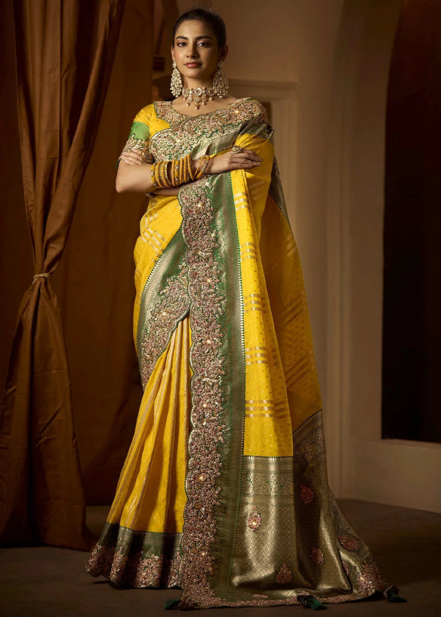 Pure Bangalore Taana Silk Saree Set – Heavy Embroidery, Moti & Zircon Work (Set of 5) - House of Sarvati LLC