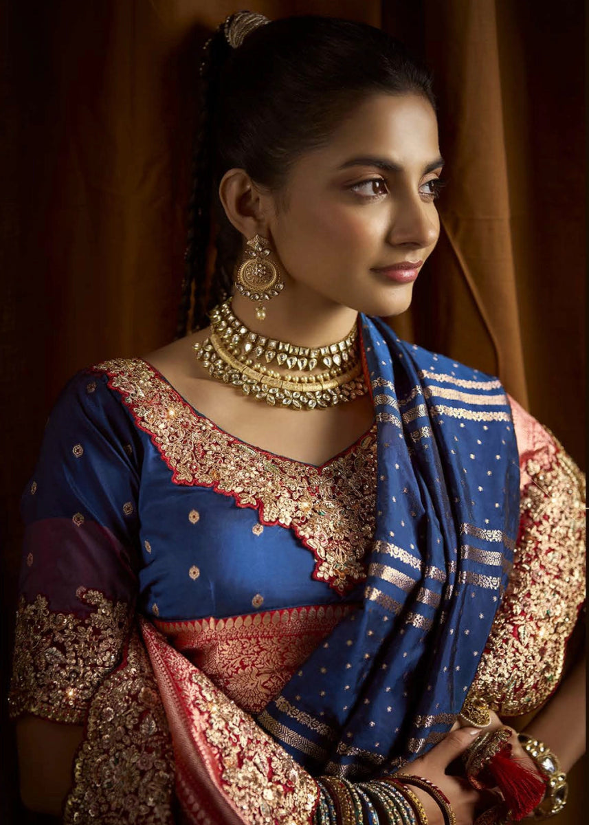 Pure Bangalore Taana Silk Saree Set – Heavy Embroidery, Moti & Zircon Work (Set of 5) - House of Sarvati LLC