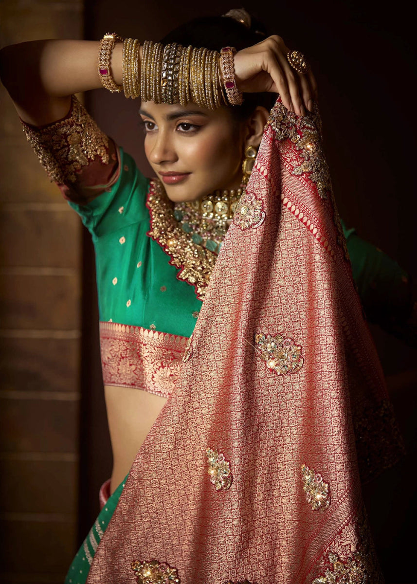 Pure Bangalore Taana Silk Saree Set – Heavy Embroidery, Moti & Zircon Work (Set of 5) - House of Sarvati LLC