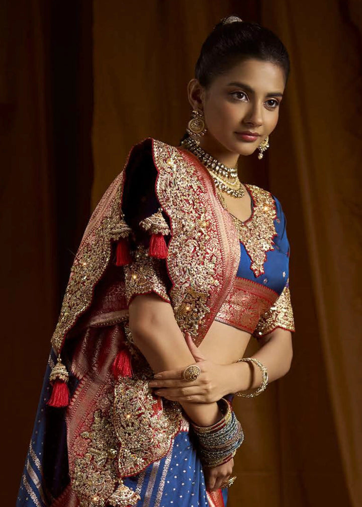 Pure Bangalore Taana Silk Saree Set – Heavy Embroidery, Moti & Zircon Work (Set of 5) - House of Sarvati LLC