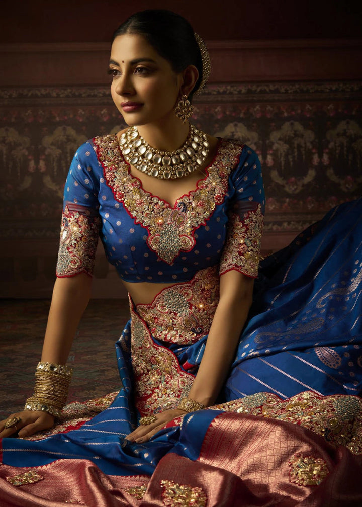 Pure Bangalore Taana Silk Saree Set – Heavy Embroidery & Zircon Work (Set of 5) - House of Sarvati LLC