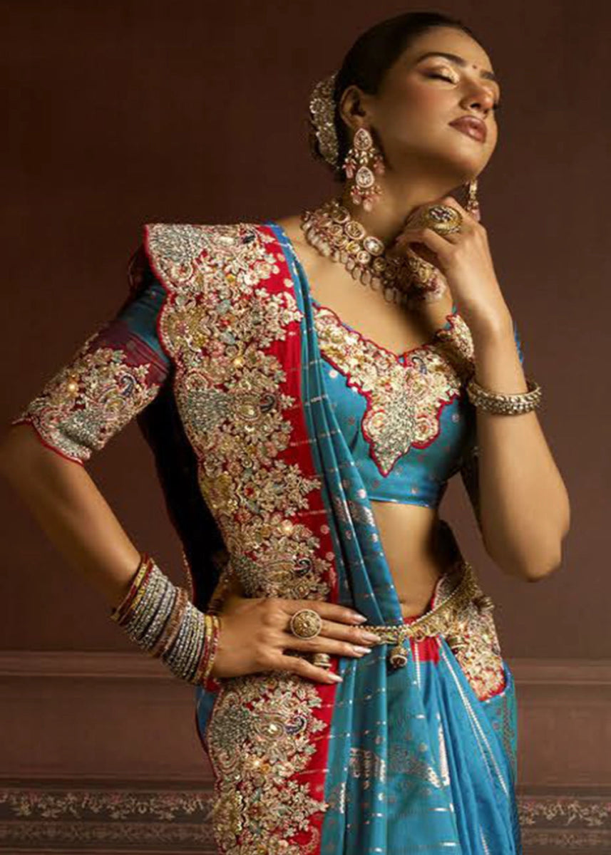 Pure Bangalore Taana Silk Saree Set – Heavy Embroidery & Zircon Work (Set of 5) - House of Sarvati LLC