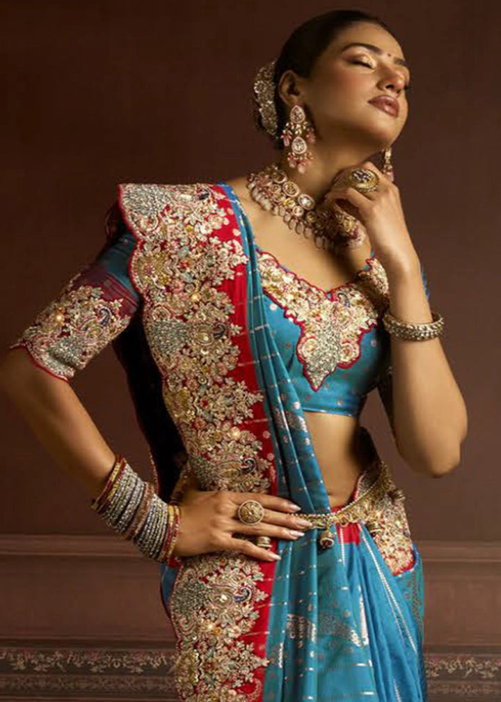 Pure Bangalore Taana Silk Saree Set – Heavy Embroidery & Zircon Work (Set of 5) - House of Sarvati LLC