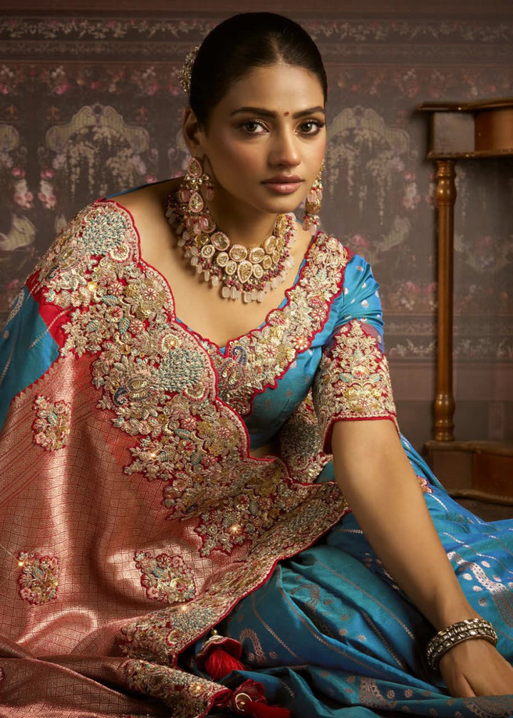 Pure Bangalore Taana Silk Saree Set – Heavy Embroidery & Zircon Work (Set of 5) - House of Sarvati LLC