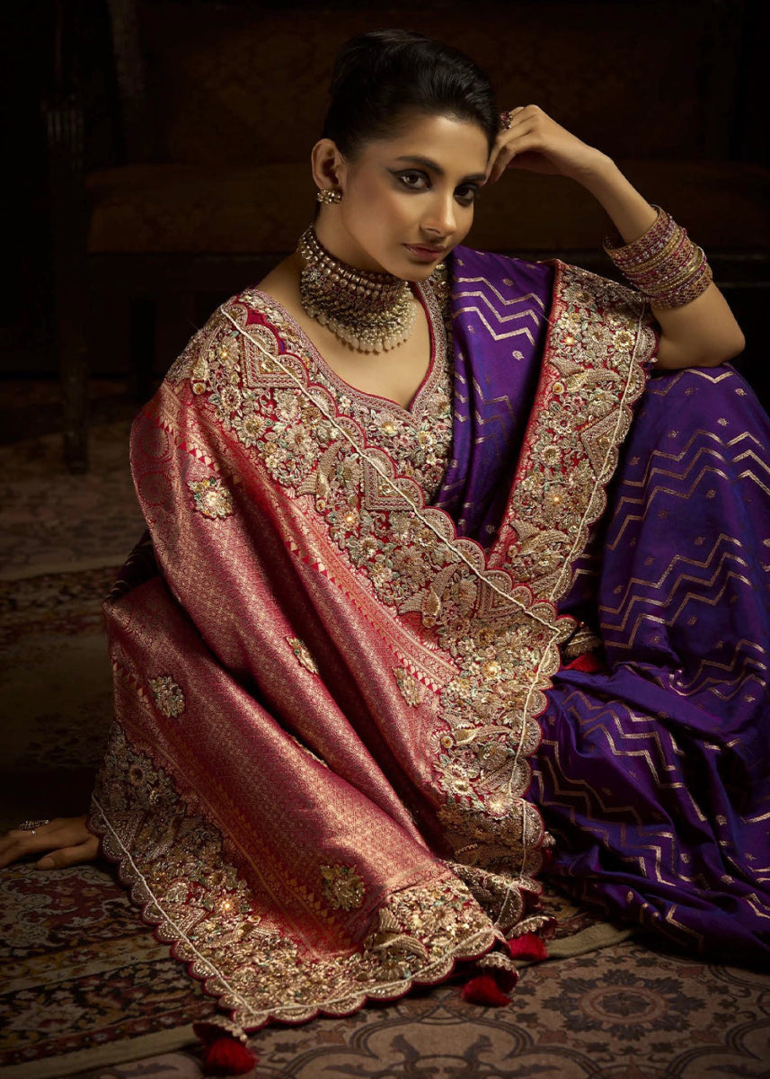 Pure Bangalore Taana Silk Saree Set – Heavy Embroidery & Zircon Work (Set of 6) - House of Sarvati LLC