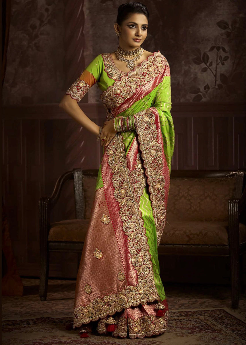 Pure Bangalore Taana Silk Saree Set – Heavy Embroidery & Zircon Work (Set of 6) - House of Sarvati LLC