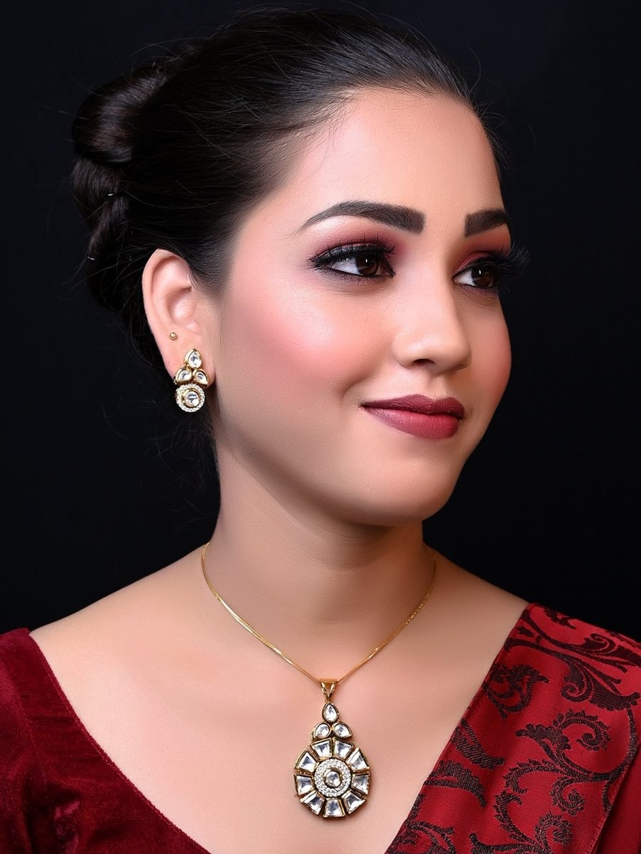 Purnima White Kundan Pendant Set - House of Sarvati LLC