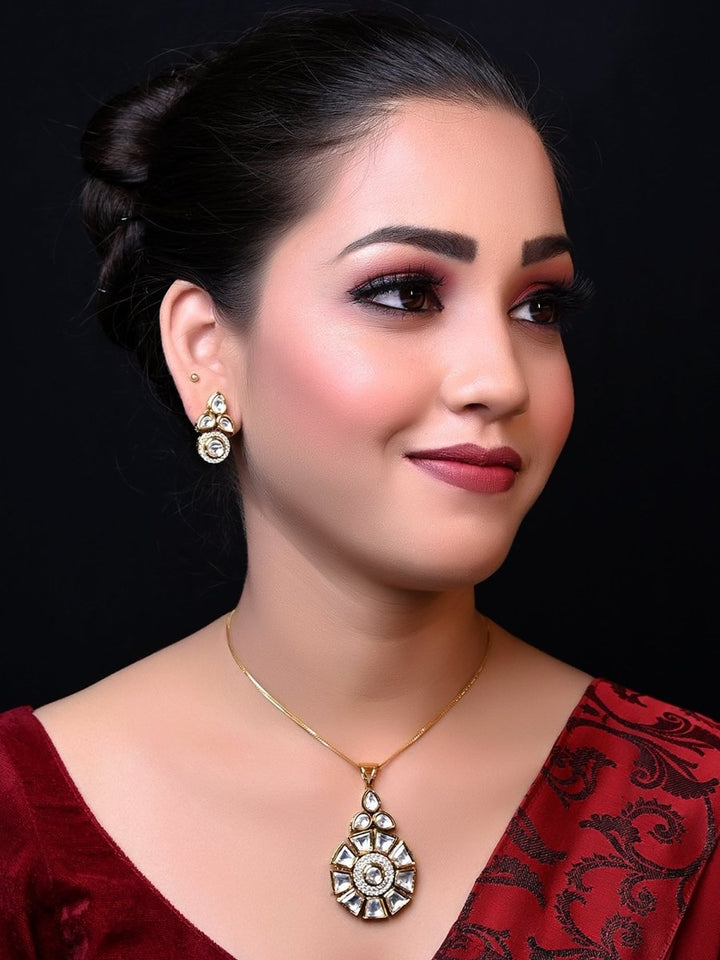 Purnima White Kundan Pendant Set - House of Sarvati LLC