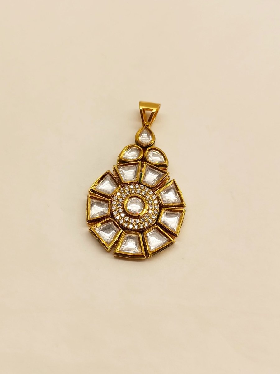 Purnima White Kundan Pendant Set - House of Sarvati LLC
