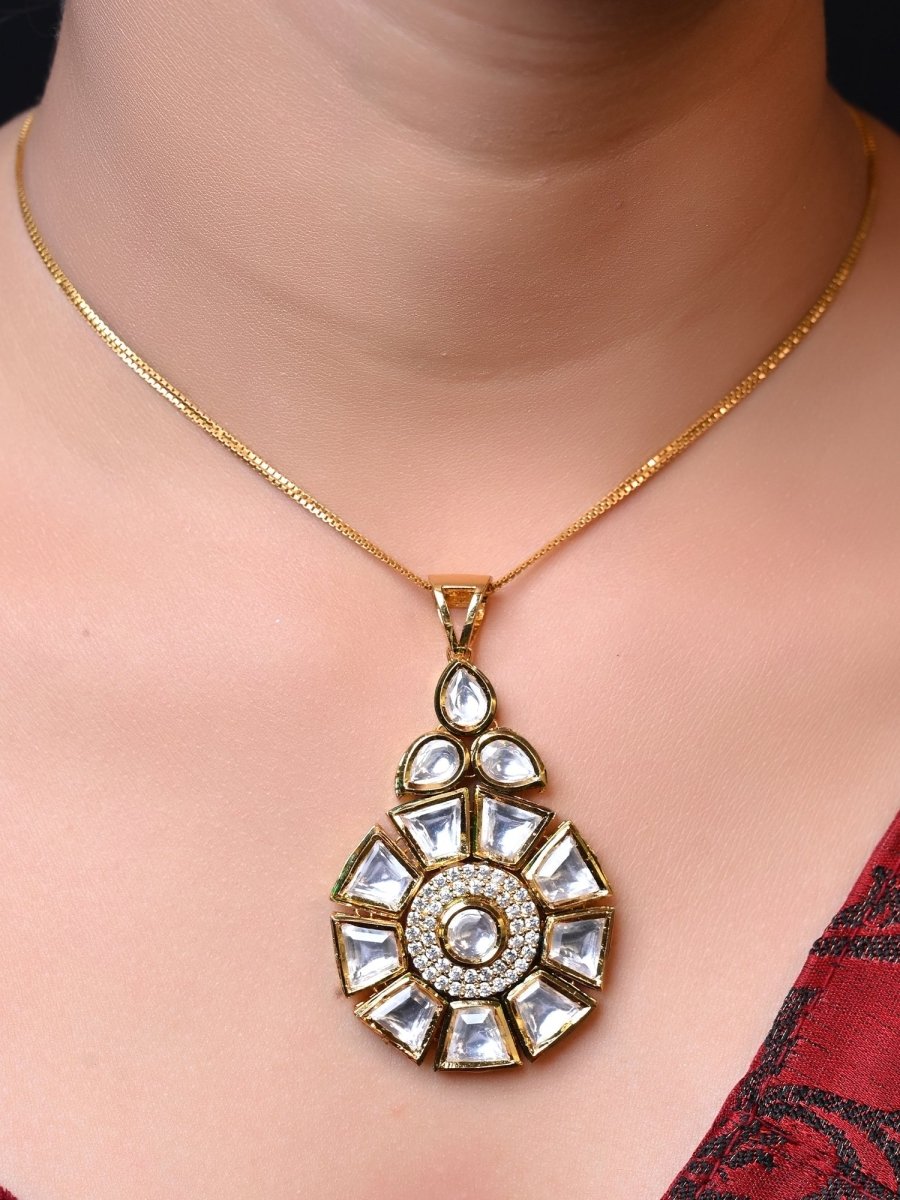Purnima White Kundan Pendant Set - House of Sarvati LLC