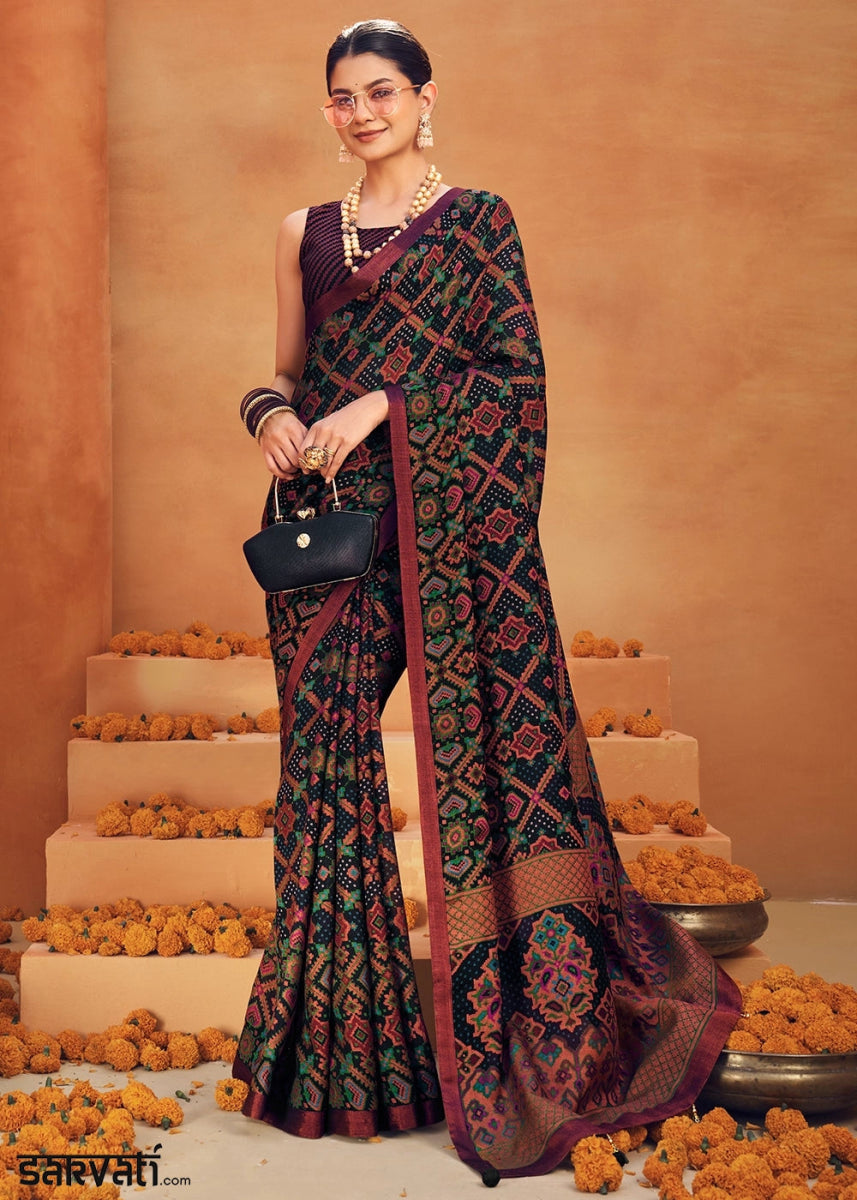 Purple & Blue Handwoven Zari Georgette Silk Saree - House of Sarvati LLC